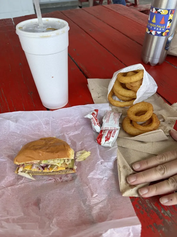 1 2 Cheeseburger Onion Rings and Coke